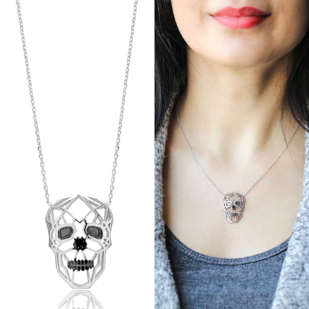 Origami Skull Minimalist Design Sterling Silver Pendant